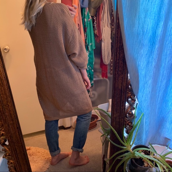 Oversized Long Slouchy Cardigan Tan loose knit OS Vintage 80s 90s - Picture 5 of 8